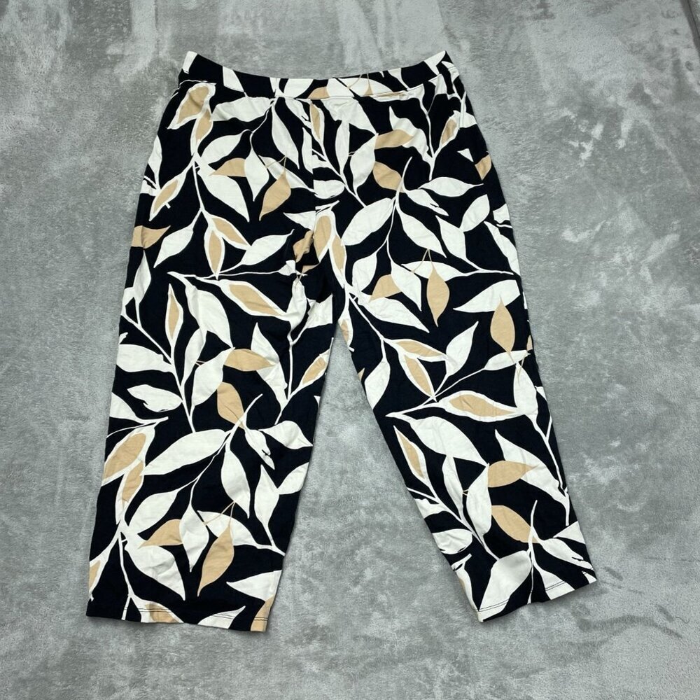D&Co Beach Womens Leaf Print Capri Pants Black & Beige Size 1XP a1555 - Picture 8 of 9